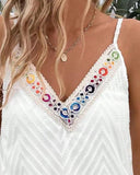 Floral Embroidery Chevron Pattern Tank Top