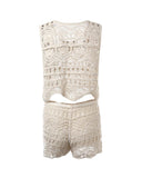 Crochet Lace Sleeveless Crop Knit Top & Shorts Set
