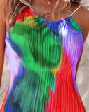 Colorblock Tie Dye Print Pleated Cami Maxi Dress