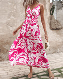 Colorblock Graphic Print Drawstring Maxi Dress