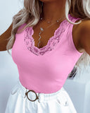 Contrast Lace Ribbed Tank Top