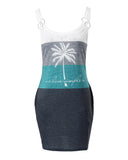 Live Simple Coconut Tree Print Colorblock Casual Dress