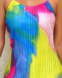 Colorblock Tie Dye Print Pleated Cami Maxi Dress