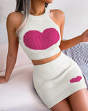 Heart Pattern Tank Top & High Waist Skirt Set