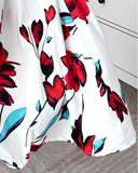 Floral Print Knotted Front Button Design Maxi Dress