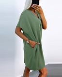 Pocket Design V Neck Casual Dress