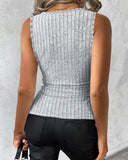 Overlap Buttoned Ribbed Tank Top