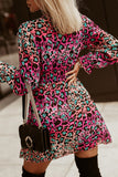 leopard ruffle flounce sleeve plunge mini dress
