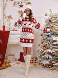 christmas print dropped shoulder sweater dress