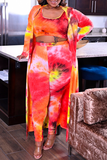 Sexy Patchwork Tie-dye Square Collar Plus Size Three Pieces