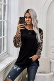 leopard long sleeve round neck top