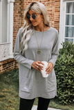 solid long sleeve pullover pocketed top