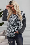 camouflage leopard contrast long sleeve top