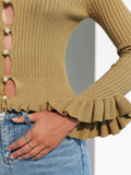 ribbed flounce sleeve knit top