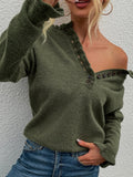 buttoned frill trim knit sweater