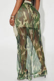 Casual Camouflage Print Slit Regular High Waist Conventional Full Print Skirt