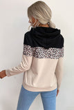 leopard color block dropped shoulder drawstring hoodie
