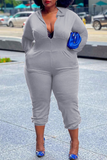 Casual Solid Split Joint Hooded Collar Plus Size Jumpsuits