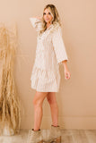 but first coffee striped tie neck tiered dress