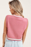 contrast stripe v neck cropped sweater vest