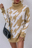 houndstooth long sleeve turtleneck sweater