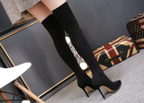 pointed toe stretch fabric over the knee heel thigh high long boots