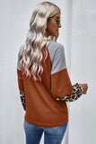 leopard color block waffle knit twist knot top