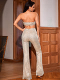 sequin strapless tube top and zip back pants set