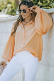 button front bubble sleeve frill trim blouse