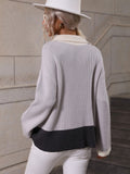 contrast half zip rib knit sweater