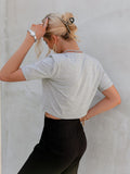 tie front padded shoulder cropped t shirt