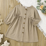 girls bow detail button front babydoll dress