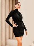 glitter ruched long sleeve bodycon dress