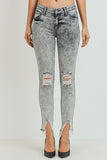 cest toi mid rise knee and hem distressed ankle jeans