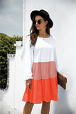 color block long sleeve tiered dress