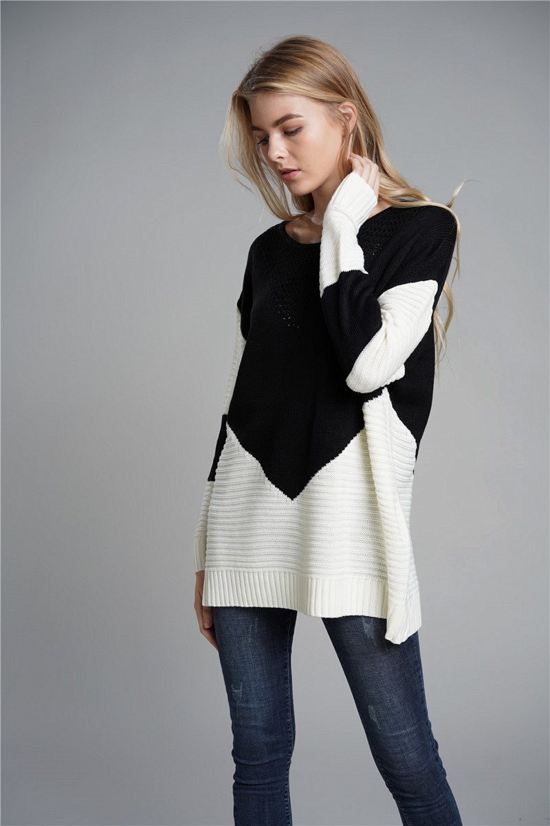 two tone chevron pullover sweater