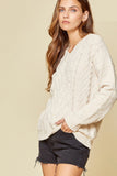 andree by unit full size run cable knit v neck sweater