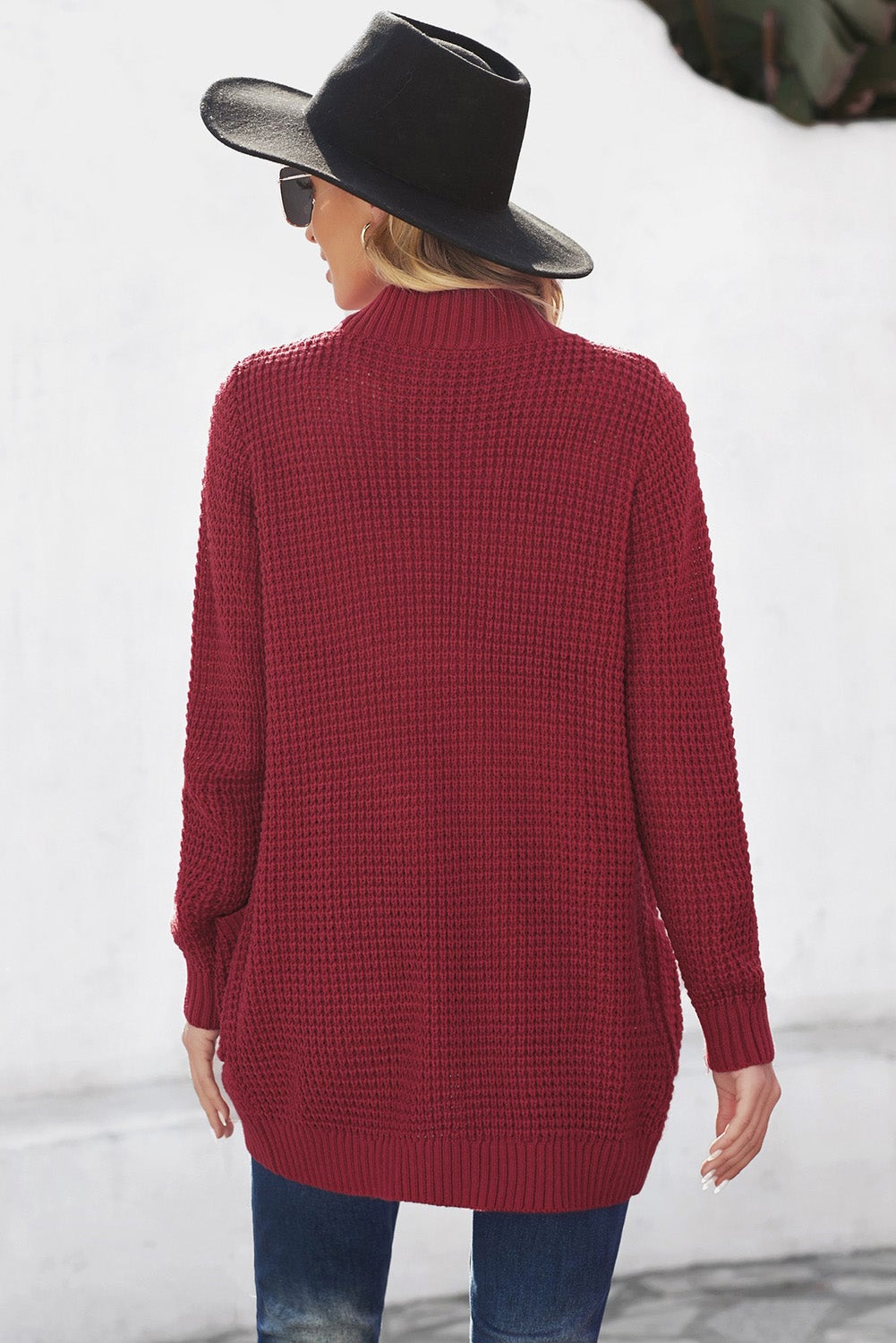 open front curved knit cardigan sweater