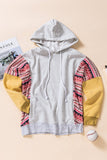 mixed print spliced drawstring hoodie