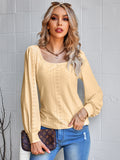 puff sleeve eyelet square neck top