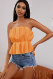 pleated high low strapless top