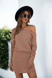 one shoulder long sleeve knitted dress