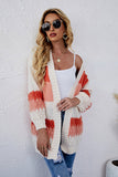 striped ribbed trim open front cardigan