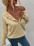 buttoned frill trim knit sweater
