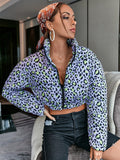 leopard print zip up cropped puffer jacket