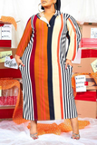 Casual Striped Split Joint Hooded Collar Straight Plus Size Dresses