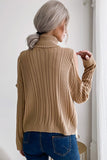 cold shoulder turtleneck cable knit sweater