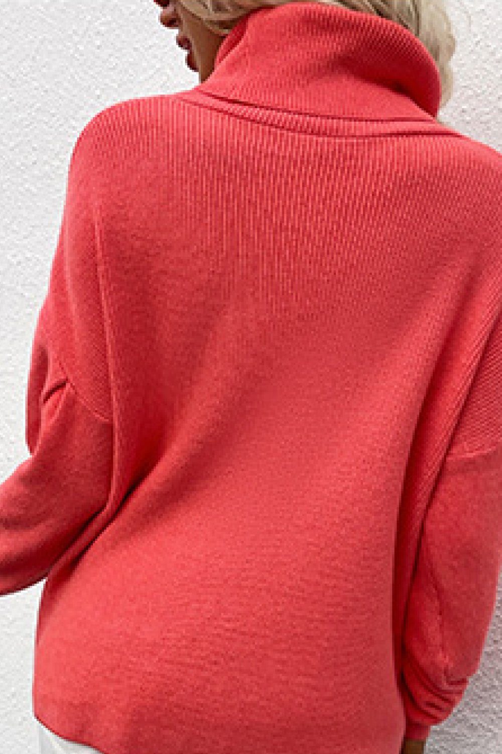 rib knit lantern sleeve turtleneck sweater