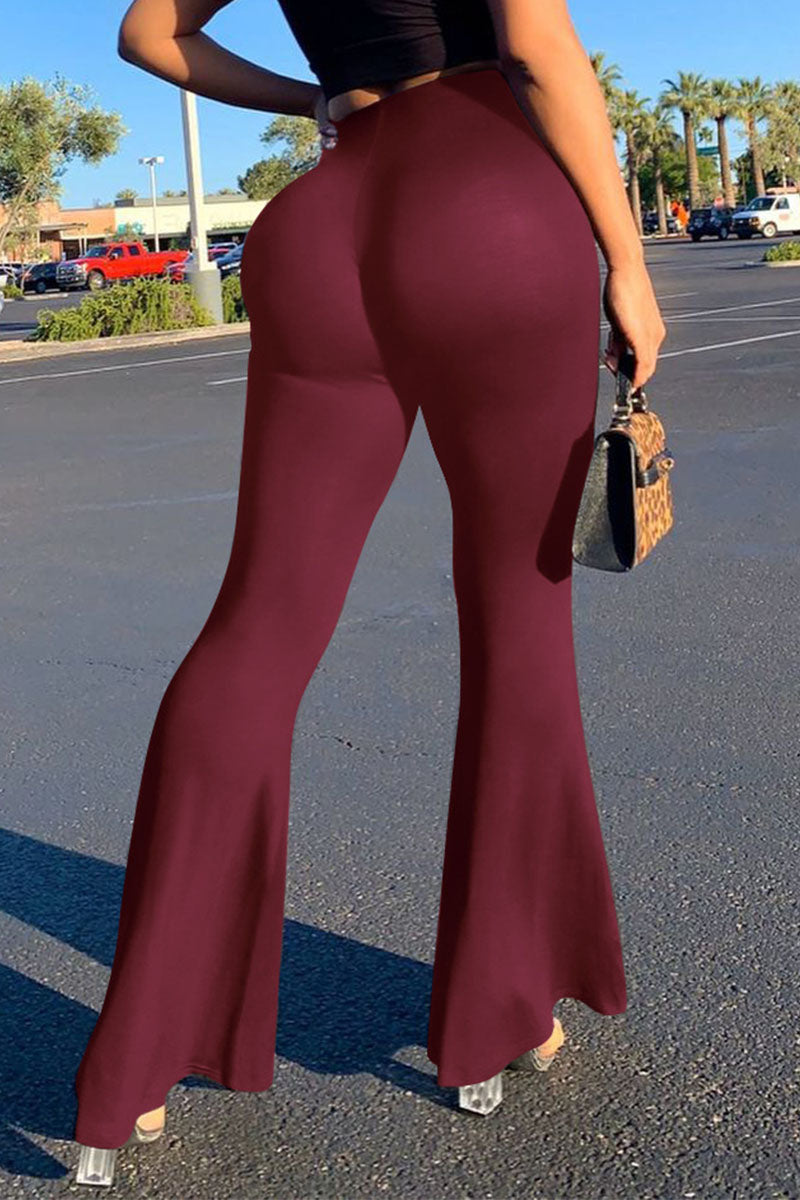 Casual Solid Boot Cut High Waist Speaker Solid Color Bottoms