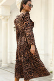 leopard print ruffle shoulder tiered dress